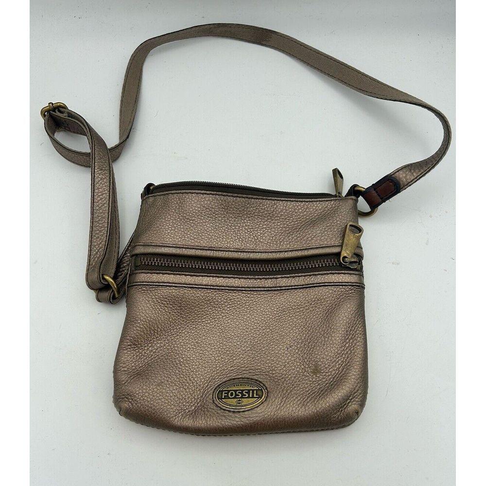 FOSSIL Leather Mini Explorer Swingpack Hipster‎ Crossbody Bag Purse Gun Metal